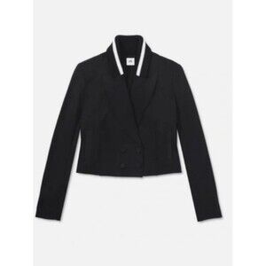 CABI Black Tie Jacket featuring a distinctive white striped collar